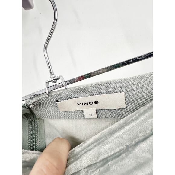 VINCE Ruched Velvet Paneled Skirt In Pale Sea Glass 10 - Picture 4 of 7